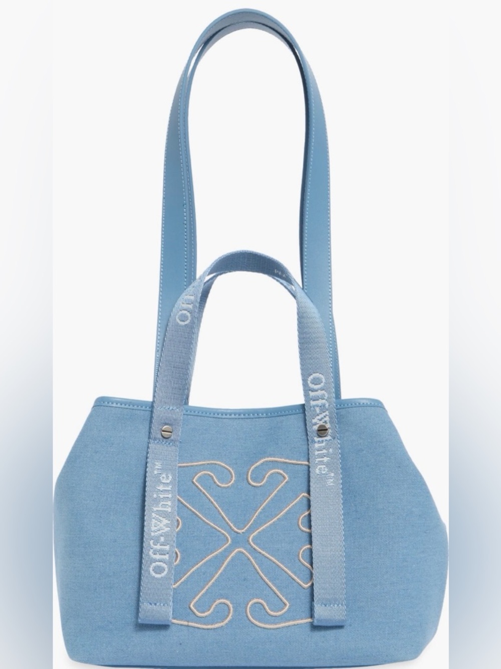 AUTHENTIC Off-White Powder Blue Canvas Tote with Embroidered Logo